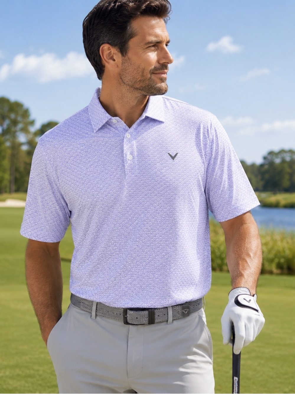 Callaway Golf Polo Men M Spring Lavender Jacquard Opti-Dri Swing Tech NWT